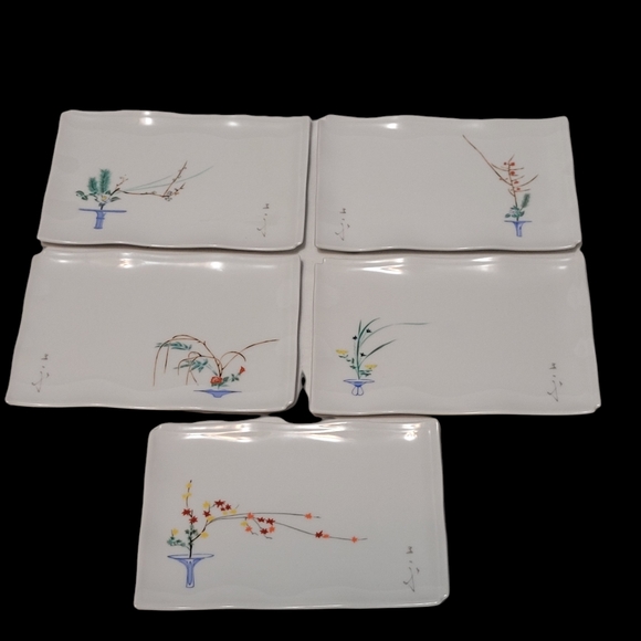 5 Japanese Porcelain Rectangular Handpainted Appetizer Dessert Sushi Plates - Picture 2 of 14